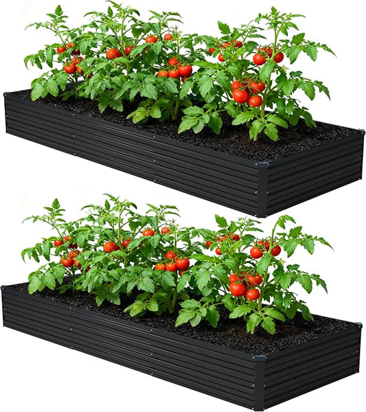 Foxlang 12x4x1ft(2 Pack) Galvanized Raised Garden Bed,Outdoor Planter Box Metal Patio Kit Planting Bed for Vegetables Flowers Herb,Black