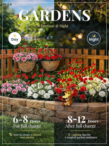 GIGALUMI Solar Lights Outdoor for Garden Decor, 4 Pack Solar Flower Lights Waterproof, 2 Lighting Modes 28 Carnations for Pathway,Yard, Patio Decoration, Gardening Gifts for Women (Red)
