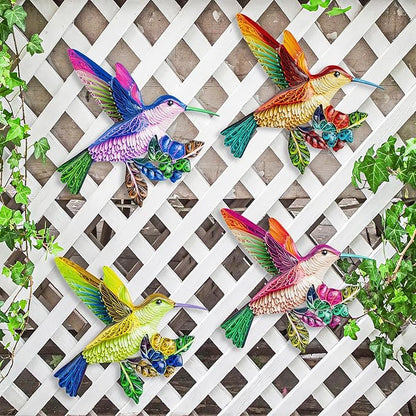 SUNREEK 4 Pack Metal Hummingbird Wall Art, Hanging Birds Outdoor Fence Decorations for Garden Patio Yard Living Room Door Balcony