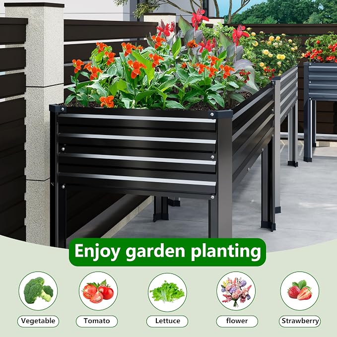DIIYIV 2PCS Galvanized Raised Garden Bed with Legs,48×24×30in Black | Elevated Planter Box for Backyard,Garden, Patio, Balcony, 400lb Capacity