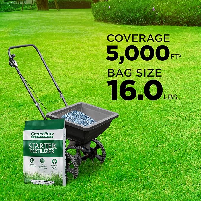 GreenView Solutions Starter Feritlizer 16 lb. Bag, Covers 5,000 sq. ft. | 10-18-10 NPK formula - Ideal for newly seeded lawns and bare spots - Feeds the lawn for up to 8 weeks