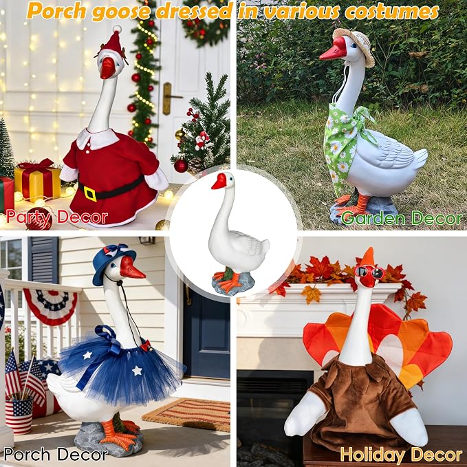 20" Large Porch Goose Statue Decor, White Lifelike Lawn Goose Sculpture ,Resin Indoor or Outdoor Decorative Figurine for Garden, Patio, Yard, Entryway Accent, Unique Housewarming Gift, Gifts for Mom