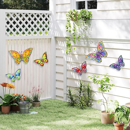 SUNREEK 6Pcs Metal Butterfly Wall Decor, 16Inch/8Inch Outdoor Butterfly Wall Art for Fence Garden Yard Room Patio Balcony Decorations