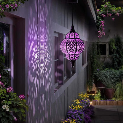 Hapjoy Hanging Solar Lights Outdoor Garden Decor Solar Lantern Waterproof Plastic Moroccan Outdoor Decorations for Patio Pathway Yard Backyard Garden Decorative (1, Purple)