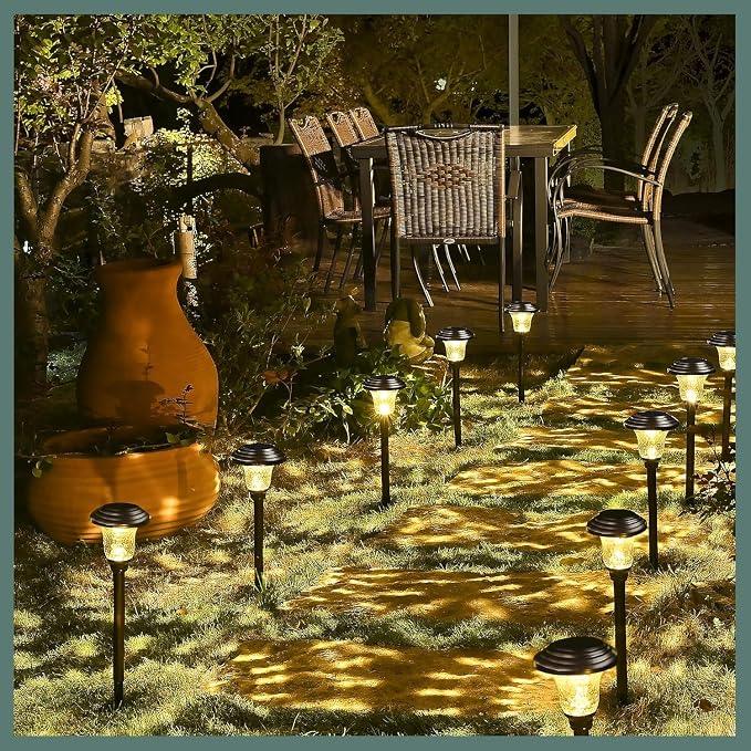 GIGALUMI 8 Pack Solar Pathway Lights, Solar Garden Lights Outdoor Warm White, Waterproof Led Path Lights for Yard, Patio, Landscape, Walkway (Brown)