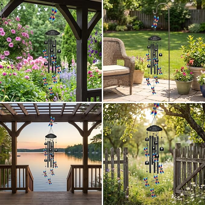 TIANCENTRAL H Metal Dragonfly Wind Chimes Hanging Outdoor Garden Yard Decor | Weather-Resistant Metal,Soothing Tones,Dragonfly Design,Easy Hang,Patio Porch Lawn Decor,Gift for Garden Nature Lovers