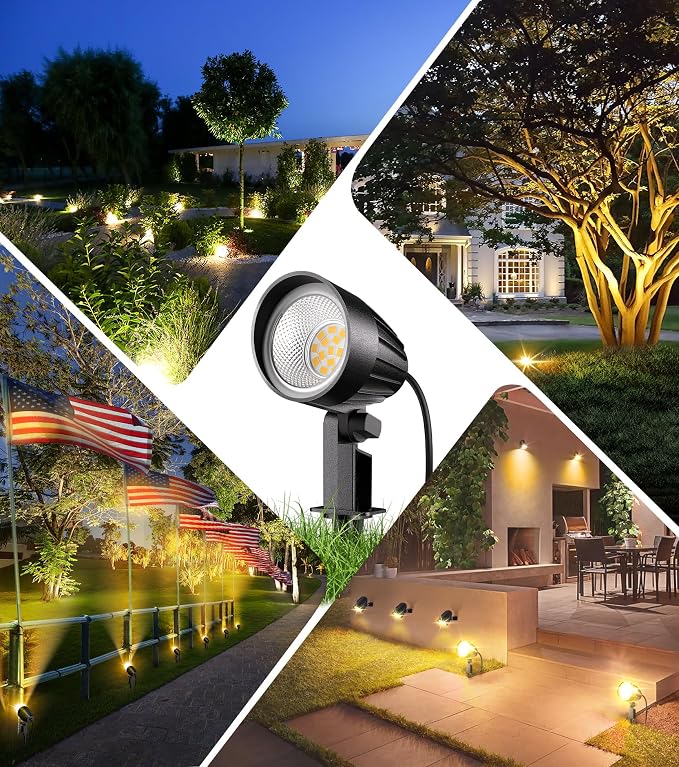 Low Voltage Landscape Lighting, 15W LED Landscape Spotlights with Connectors 12V-24V AC/DC 3000K IP66 Waterproof Warm White Spotlights for Yard Garden Pathway Outdoor (12 Pack)