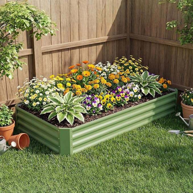 INNO STAGE Galvanized Raised Garden Bed Kit, 6x3x1FT Metal Raised Garden Beds for Vegetables, Rust-Resistant & Easy Assembly, Outdoor Raised Beds for Gardening, Flowers, Herbs (Green)