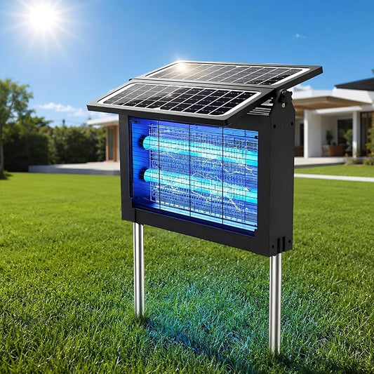 Solar Bug Zapper Outdoor, 4500V Outdoor Mosquito Zapper with Detachable Fold-Down Solar Roof Panel, IPX5 Waterproof Solar Powered Bug Zapper for Patio Yard Garden Backyard Camping, Hanging Stake Use