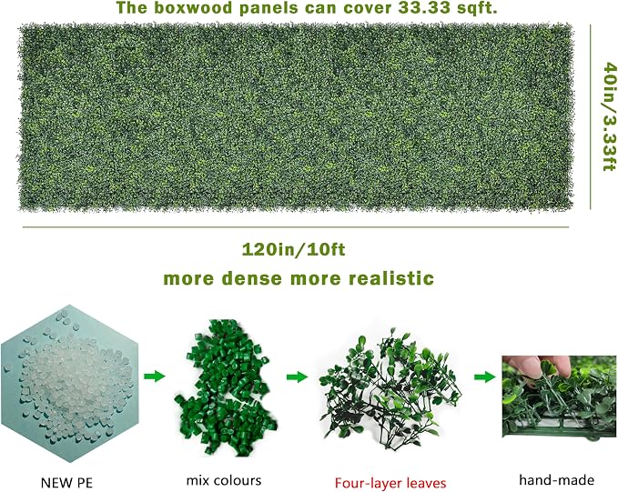 Bybeton 40"x120"(33sqft) Ivy Privacy Fence Screen Odorless Boxwood Hedge | Ultra-Dense 33sqft Grass Wall for 100% Privacy. Odorless & Fire Retardant. UV-Protected 5+ Years. Easy DIY with Zip Ties.