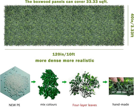 Bybeton 40"x120"(33sqft) Ivy Privacy Fence Screen Odorless Boxwood Hedge | Ultra-Dense 33sqft Grass Wall for 100% Privacy. Odorless & Fire Retardant. UV-Protected 5+ Years. Easy DIY with Zip Ties.