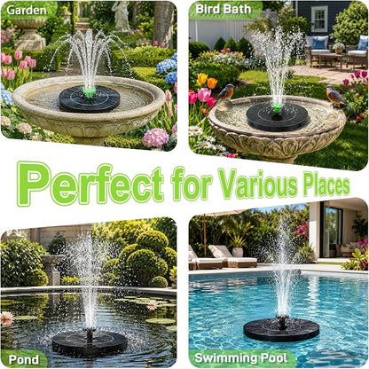 3.5W Solar Fountain Pump, Solar Bird Bath Fountain with 6 Green & 6 Black Nozzles, Solar Water Pump for Outdoor Garden Patio Small Pond Fish Tank Landscape Decoration