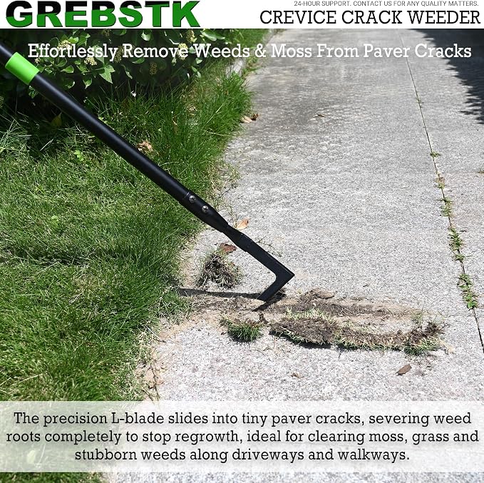GREBSTK Crack Weeder Crevice Weeding Stainless Steel Tool Adjustable, 63 in | Adjustable 21-63in, Rust-Resistant L-Shaped Blade, Comfortable Handle, for Patio Cracks, Driveway Gaps, Walkway Edging