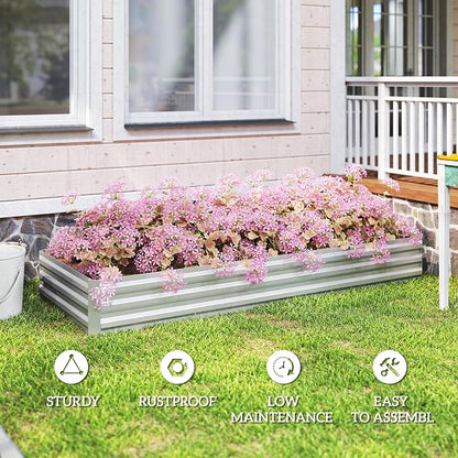 Outsunny Galvanized Raised Garden Bed, 8' x 3' x 1' Metal Planter Box, for Growing Vegetables, Flowers, Herbs, Succulents, Silver