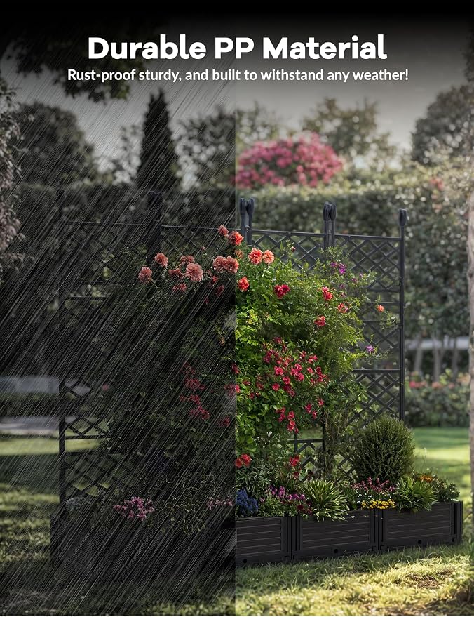 4PCS Planter Box WithTrellis,Planter Box for Climbing Plants/Vines,66x63In Garden Trellis,for Vegetables Flower, Planter Box for Backyard Patio Balcony