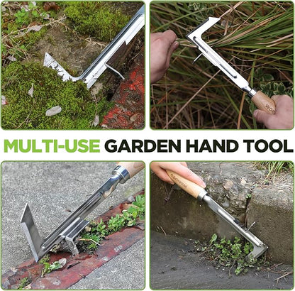 WORKPRO Crack Weeder, 12" Stainless Steel Crevice Weeding Tool Weeder Tool | Beech Wood Handle, L-Shaped Side-Walk Weed Puller Spatula, for Garden Lawn Yard Patio Terrace Paving Moss