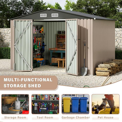 12X10 ft Outdoor Metal Storage Building, Outdoor Shed with Secure Lockable Door & Air Ventilation System, Premium Metal Tool Shed for Garden, Backyard, Patio, Ideal for Lawn Equipment & Tools