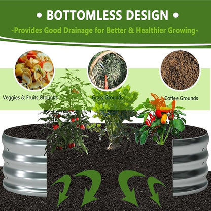 Foxlang 8x4x1ft(2 Pack) Galvanized Oval Raised Garden Bed,Outdoor Planter Box Metal Patio Kit Planting Bed for Vegetables Flowers Herb,Silver
