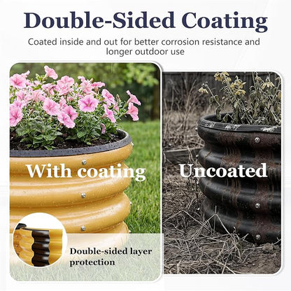 2 x 2 x 1 ft Round Raised Garden Bed, Yellow 1 Pack 0.6 mm Thick Galvanized Steel Planter Box with Double Layer Paint and Safety Edge Trim for Vegetables Flowers Herbs Outdoor Garden