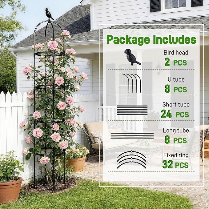 2 Pack Trellis for Climbing Planting Outdoor, 6ft Plant Trellis-Rustproof Metal Pipe with Heavy Duty Plastic Coated, Potted Plant Support for Clematis Vine Jasmine Support