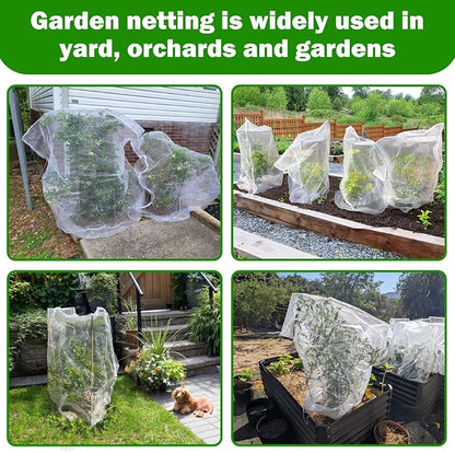 2 PCS Large Fruits Tree Netting Cover for Garden 2.6 x 3.3 ft Garden Insect Bird Barrier Plant Netting for Tomato Blueberry Bush Netting Covers Deer Cicada Netting Cover Bag with Drawstring