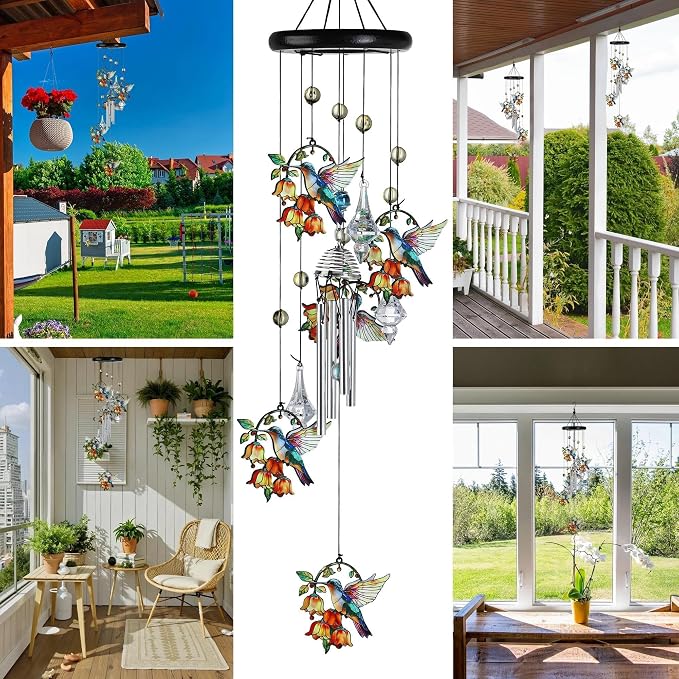 27'' Hummingbird Wind Chimes for Outside,Chimes Hummingbirds Gifts for Mom | Large Windchimes With Crystals, Metal Memorial Chimes Window Garden/Yard Outdoor Decor,Birthday Gifts for Women Grandma