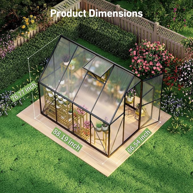 6x8 FT Greenhouse with Hygrometer, Greenhouses for Outdoors with Heavy Duty Aluminum Frame, Quick Setup Plant Gardening Green Houses for Outside with Lockable Door & Vented Roof Window