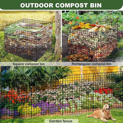 Large Compost Bin Outdoor, Square Mesh Garden Wire Compost Bin for Stacking Leaves and Yard Waste Black 36X36X28 Inches