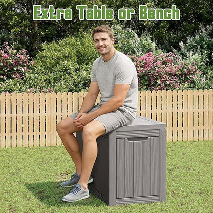 Outdoor Storage Box, 50 Gallon Deck Box with Lockable Lid, Waterproof Resin Storage Bin for Cushions, Garden Tools, Patio Furniture, Grey