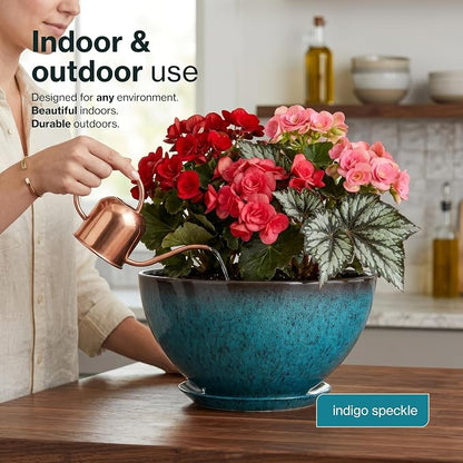 Classic Home & Garden by Growscape Rosie Modern Planter(10” Indigo Speckle) | Hand-Painted Finish Plant Pots, Lightweight Indoor Outdoor Planter, UV-Resistant, Great for Patio, Home & Garden Decor Accent