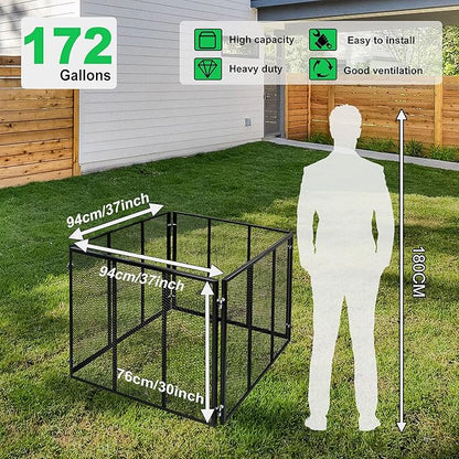 Large Compost Bin Outdoor - Metal Wire Mesh Compost Bins with Rust-Proof Coating, Easy to Assemble Square Garden Compost Bin for Yard Waste, Leaves & Kitchen Scraps, 37x37x30 Inches Black