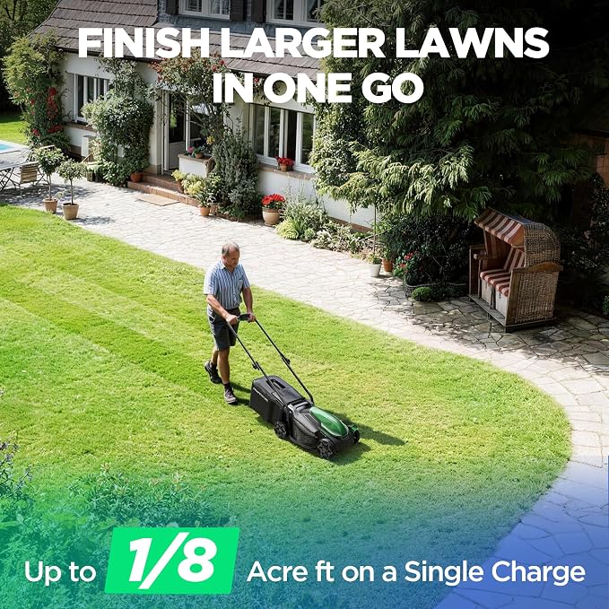 14" Cordless Lawn Mower, 20V Lightweight Push Mower with 5.0Ah Battery, Ultra-Quiet Motor for Small Yards, Lawn Care, Backyard Maintenance