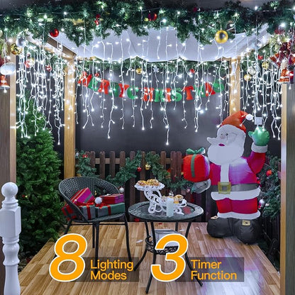 Ollny Icicle Lights Outdoor Cool White, 600LED 49FT Christmas Lights with Remote 8 Modes Dimmable, Waterproof Connectable Timer Hanging Light for House Outside Yard Indoor Decorations