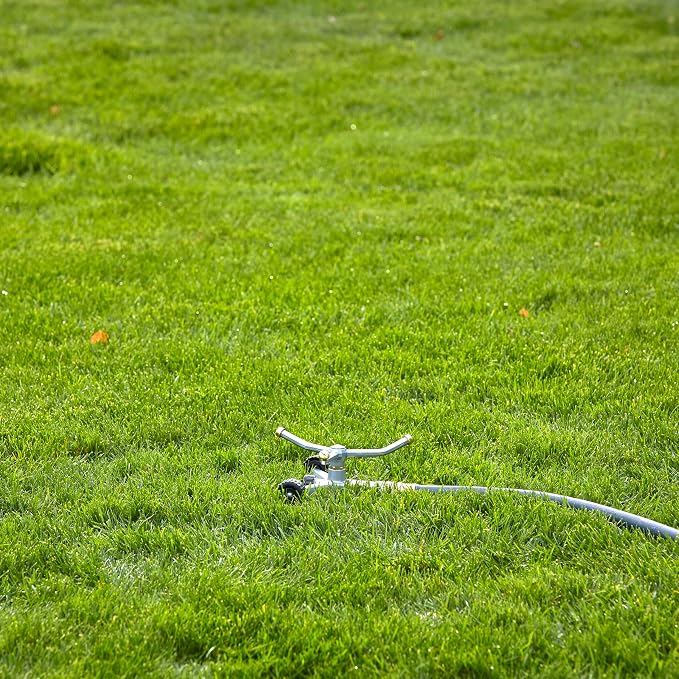 Gilmour Heavy Duty 692 Sq Ft Spinning Sprinkler with Wheeled Base, Metal Whirling Sprinkler Head for 360 Degree Coverage in Flower Beds and Vegetable Gardens