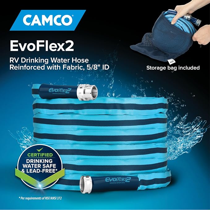 Camco EvoFlex2 25-ft Drinking Water Hose - RV Drinking Water Hose Reinforced with Fabric & Ultra Lightweight - Contains No Lead, No BPA & No Phthalate - Abrasion Resistant (22577) (Pack of 3)