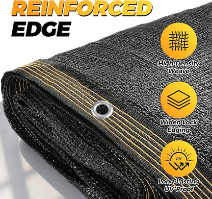 JOJOLEE 70% Sun Shade Cloth, 12x12FT Shade Net Mesh Tarp with Grommets, Black Sunblock Cover for Outdoor Patio Plants, Pergola, Greenhouse, Chicken Coop, Backyard, Balcony