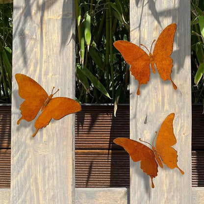 Metal Butterfly Wall Decor Outdoor – Rustic Garden Decor for Fences, Patio & Indoor | Set of 3 Handcrafted Antique Butterfly Outdoor Garden Art