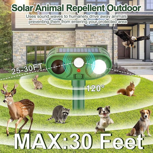 Ultrasonic Deer Repellent Devices Solar Animal Repellent Outdoor with Motion Sensor to Keep Cat Rabbit Raccoon Out of Yard Garden Farm Squirrel Fortress Pro Deer Deterrent for Plant,4Pack