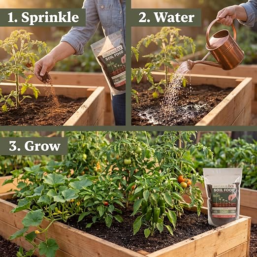 OrganiLock Soil Food — Organic All-in-One Soil Amendment + Fertilizer | Mycorrhizae, Biochar & Beneficial Bacteria | OMRI Listed, Patented, Won’t Burn | Vegetables, Flowers, Lawns