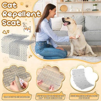 Sanwuta 2 Pcs 26.3 ft Cat Spike Mat Outdoor Cat Deterrent Mat with Spikes Prickle Strips Indoor Dog Digging Deterrent Anti Network Spikes with 10 Staples for Garden Fence(Gray)