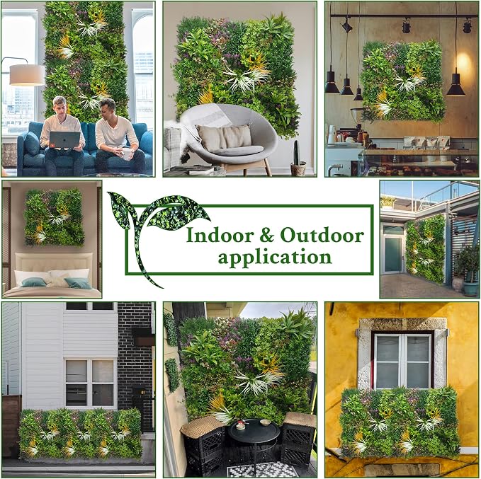 ODTORY Artificial Greenery Grass Wall Panels: 20''x 20'' 16P(45 sqft) | UV-Anti, Faux Ivy Privacy Fence Screen, Boxwood Backdrop, Vine Leaf Hedges Roll, Patio/Balcony/Garden/Backyard, Green Decor