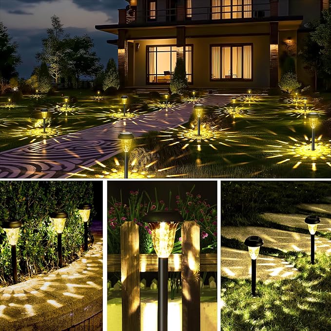 GIGALUMI 16 Pack Solar Lights Outdoor Waterproof, Warm White Pathway Light Solar Powered, Landscape Lighting, Garden Lights for Decor, Patio, Garden, Yard, Pathways, Walkways