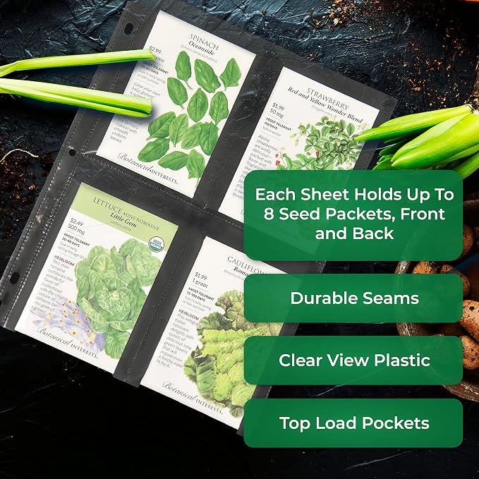 Samsill 4 Pocket Garden Seed Storage Sheet Protectors, 40 Pack, Fits Standard 3 Ring Binder, 4" x 5.75" Ultra Clear Pockets, Top Loading Seed Organizer Sleeves, 160 Pockets