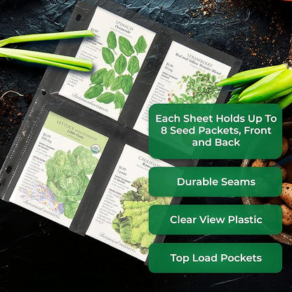 Samsill 4 Pocket Garden Seed Storage Sheet Protectors, 40 Pack, Fits Standard 3 Ring Binder, 4" x 5.75" Ultra Clear Pockets, Top Loading Seed Organizer Sleeves, 160 Pockets