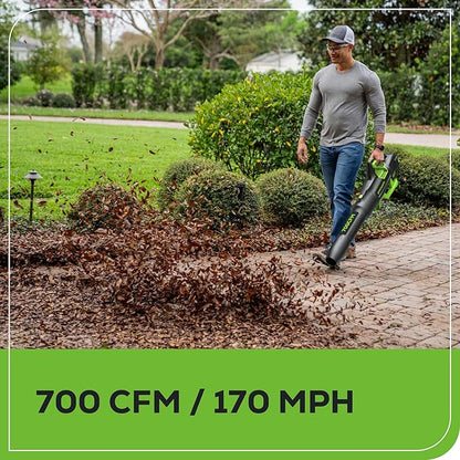 Greenworks 80V (700 CFM) Brushless Cordless Leaf Blower, (2) 2.5Ah Batteries and 45 Minute Rapid Charger