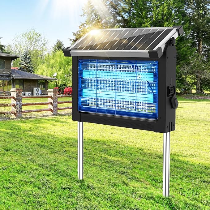 Solar Bug Zapper Outdoor Waterproof, 4500V High Power Cordless Mosquito Zapper with Smart Light Sensor, Dual Solar & USB Rechargeable Insect Killer for Patio, Garden, Backyard, Indoor & Outdoor Use