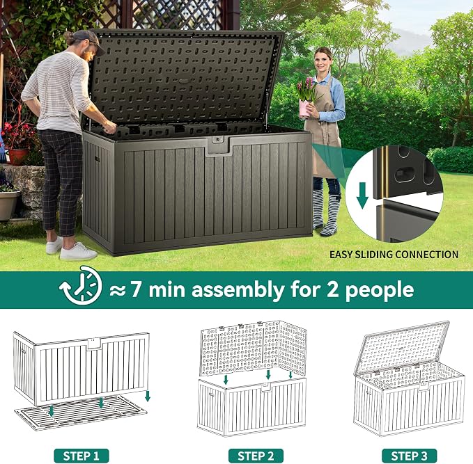 YITAHOME XXL 230 Gallon Large Deck Box | Outdoor Storage for Patio Furniture Cushions,Garden Tools with Flexible Divider,Waterproof,Lockable (Light Brown)