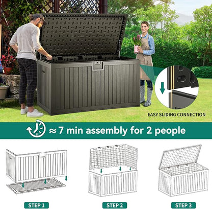 YITAHOME XXL 230 Gallon Large Deck Box | Outdoor Storage for Patio Furniture Cushions,Garden Tools with Flexible Divider,Waterproof,Lockable (Light Brown)
