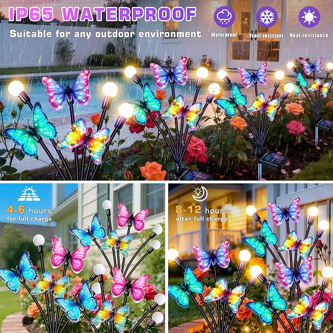 ZFNN Solar Butterfly Lights Outdoor Waterproof 4 Pack, Solar Firefly Garden Lights with Realistic Fluttering Butterfly Effect, Garden Decor for Yard Patio Lawn, Garden Gifts for Mom Women