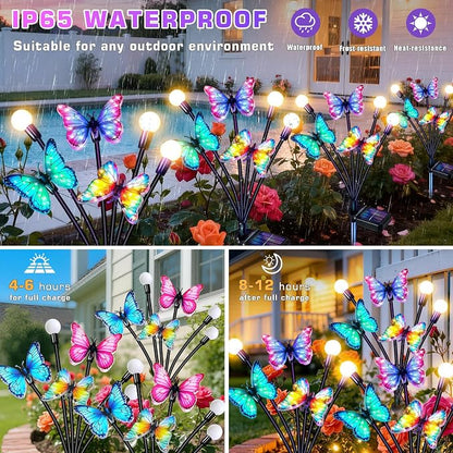 Solar Butterfly Lights Outdoor 2 Pack, Waterproof Solar Butterfly Firefly Garden Lights with Dynamic Fluttering Butterfly Effect, Outdoor Decor Lights for Yard Patio Lawn, Garden Gifts for Mom Women